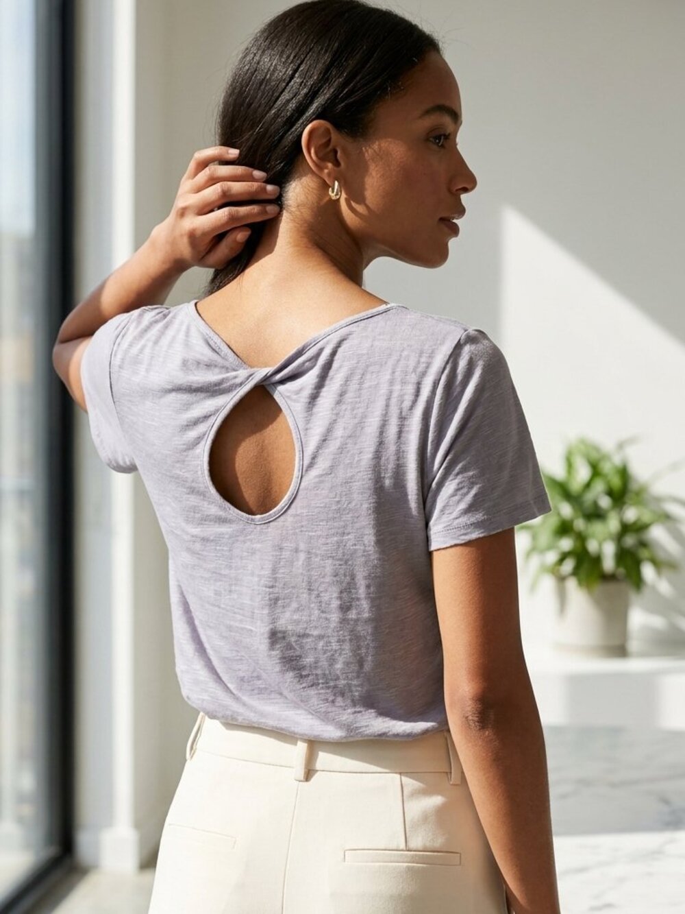 Stillwater Supply Co Heathered Gray/Purple Tee Cutout Back Detail Size XL